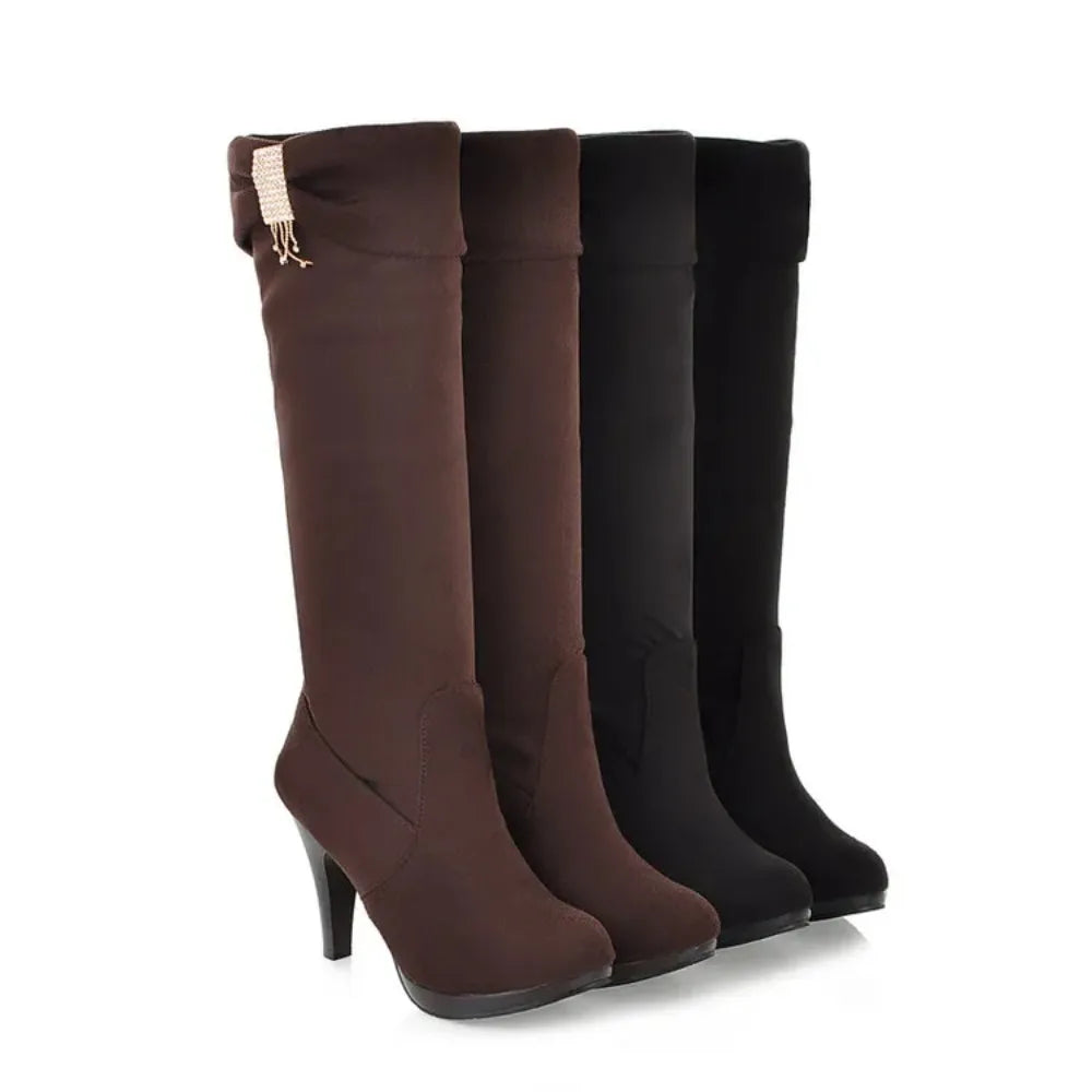 Boots Botas Mujer Knee High Boots Women Autumn Winter Round Toe High Heels Dress Party Long Platform Boots 906